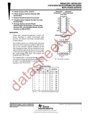 SN74ALS251NSRE4 datasheet  